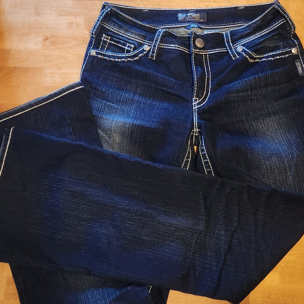 Silver Jeans Women's Deep Indigo Suki Flap Boot Cut Jeans